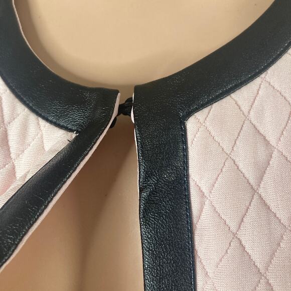 Joan Rivers Quilted Jacket Womens Large Pink Faux Leather Black Trim - Picture 7 of 10